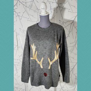 Love & Legend Sequined Reindeer Antlers Christmas Sweater